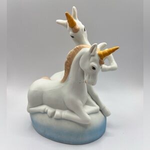 Vintage Mid-Century Whimsical White Porcelain Unicorn Figurine w/ Gold Accents